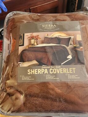 Serra Sherpa Coverlet - Brown Faux Suede
